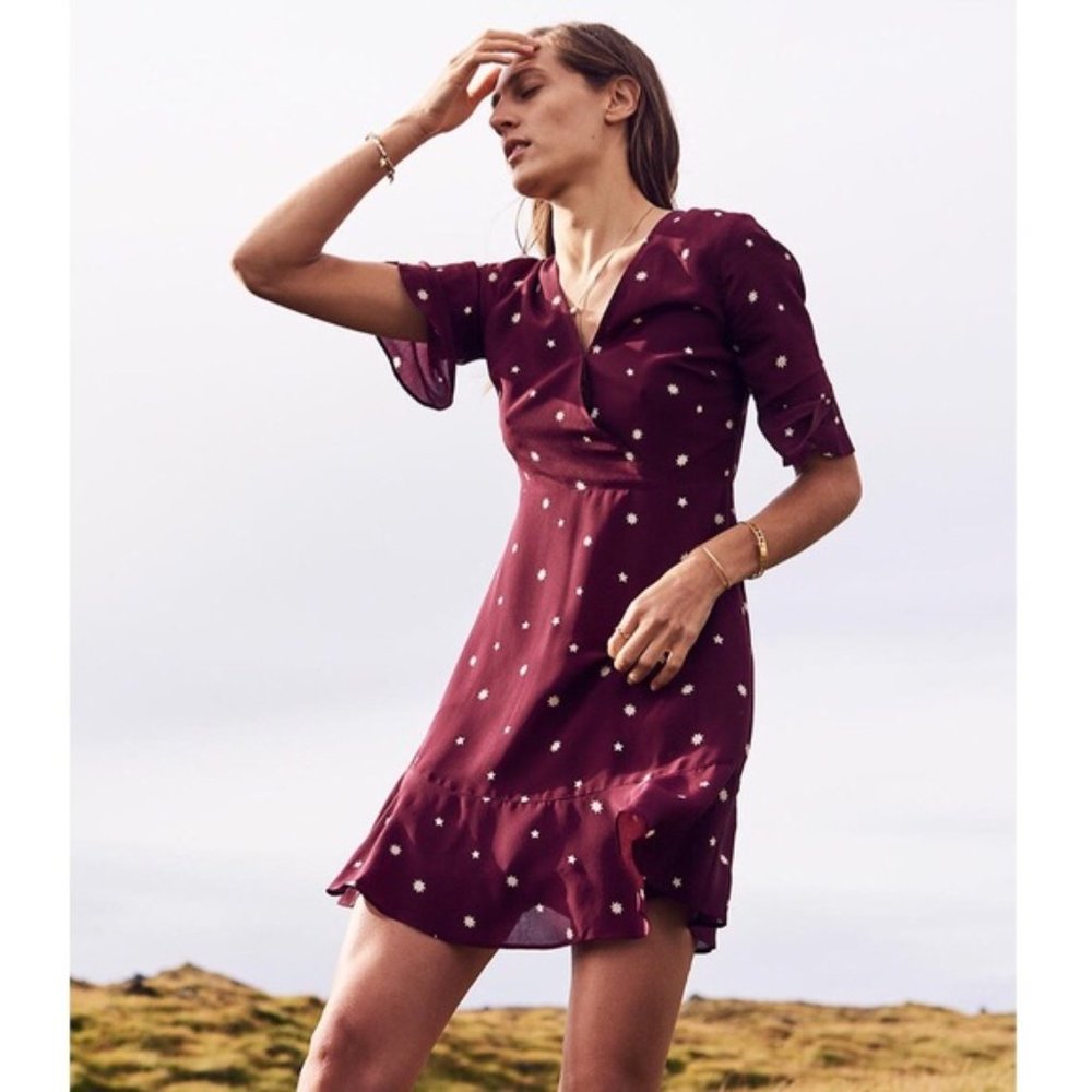Madewell purple star 100% silk flowy dress - Picture 6 of 7
